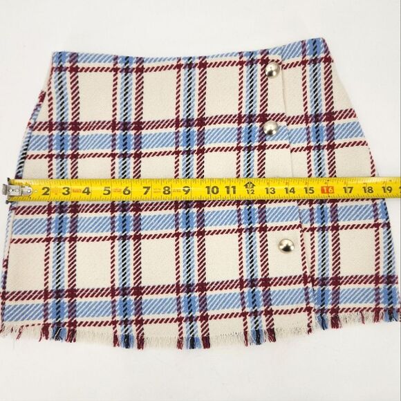 Forever 21 Faux Wrap Mini Skirt Size Small Plaid Check Wool Blend Light Academia - Picture 6 of 7